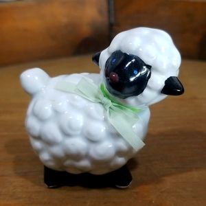Vintage Sheep Lamb Ceramic Glazed Miniature Decorative Figurine with Bow
